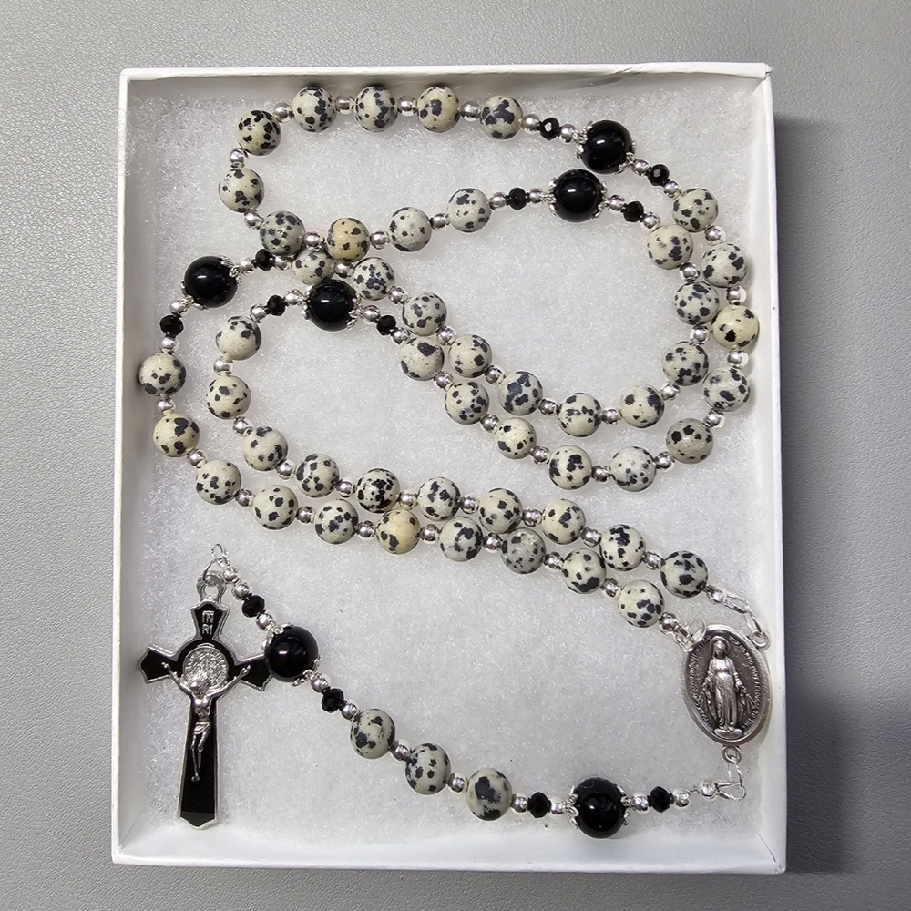 Elegant Dalmatian Jasper Rosary Necklace